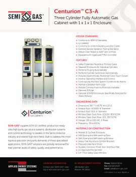 SEMI-GAS® Centurion™ C3-A 1 x 1 x 1: Three Cylinder Fully Automatic 1 x 1 x 1 Gas Cabinet