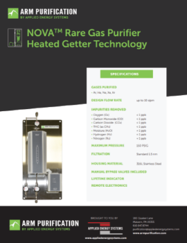 NOVA Rare Gas Purifier Heated Getter Technology